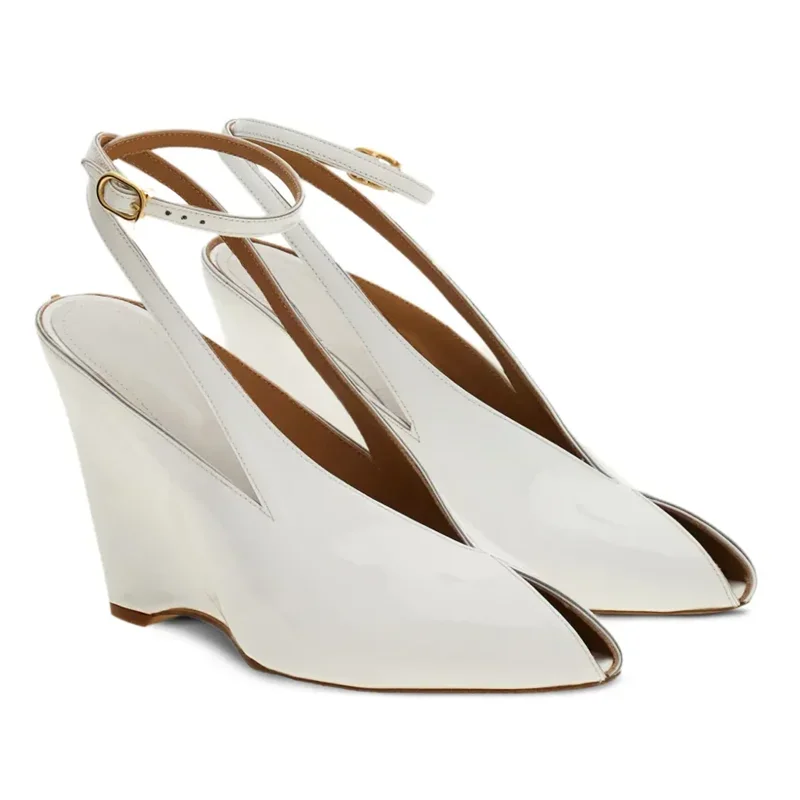 Keilabsatz-Pumps mit Peeptoe aus Leder, Sexy Eckige Spitze, Slingback mit Schnallenverschluss, Maßanfertigung Möglich, Neuheiten, Modische Damenschuhe
