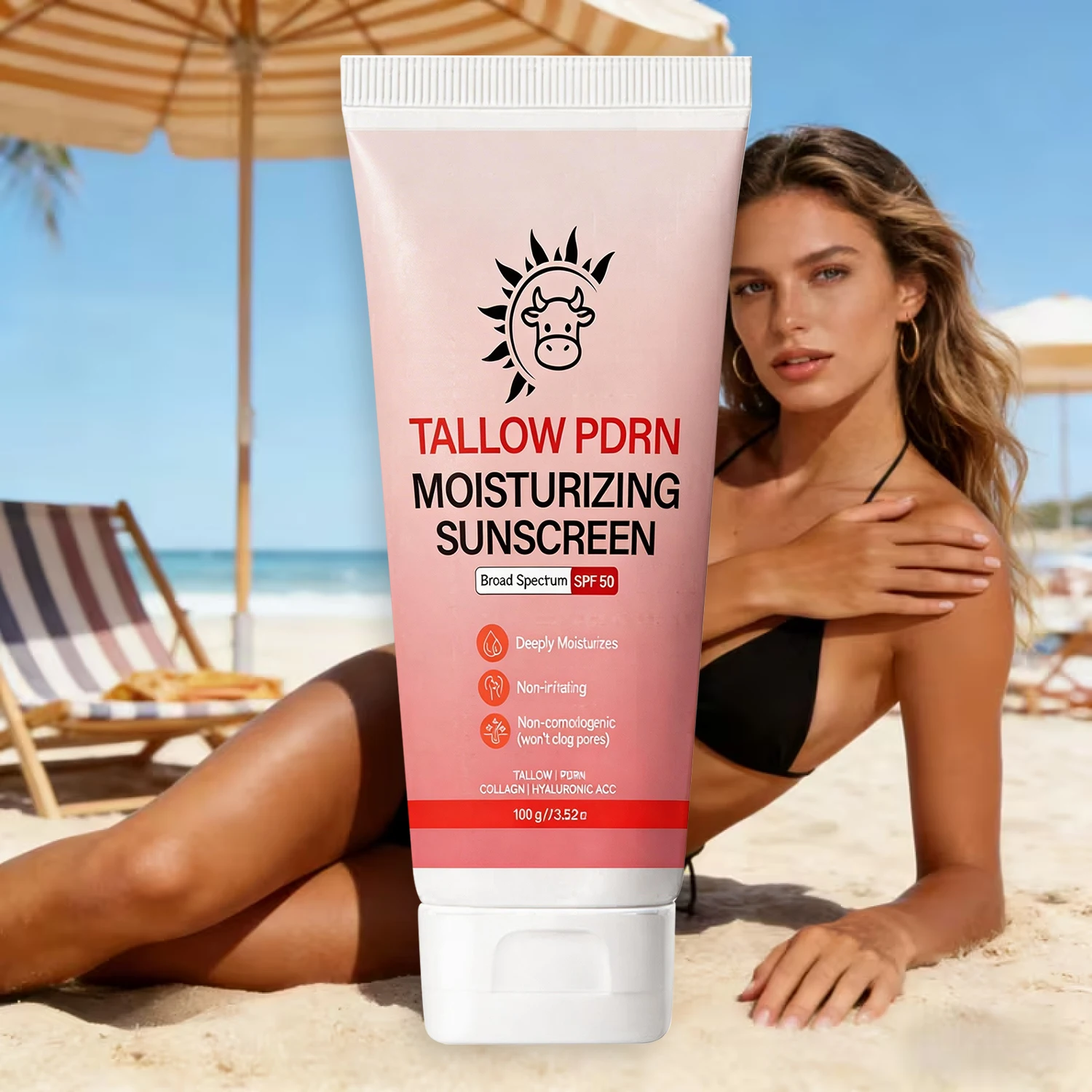 Breitspektrum-Sonnenschutz SPF 50 - Mit Talg und PDRN Angereichert, Nicht Reizend, Feuchtigkeitsspendend mit Kollagen für Empfindliche Haut Image