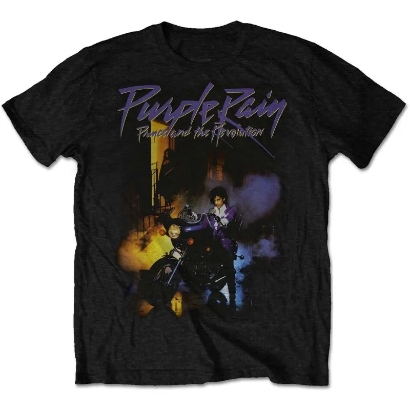 Funk Rock Legend Kurzarm-T-Shirt für Herren und Damen, Prince Purple Rain Motorrad-bedrucktes Baumwoll-T-Shirt Image