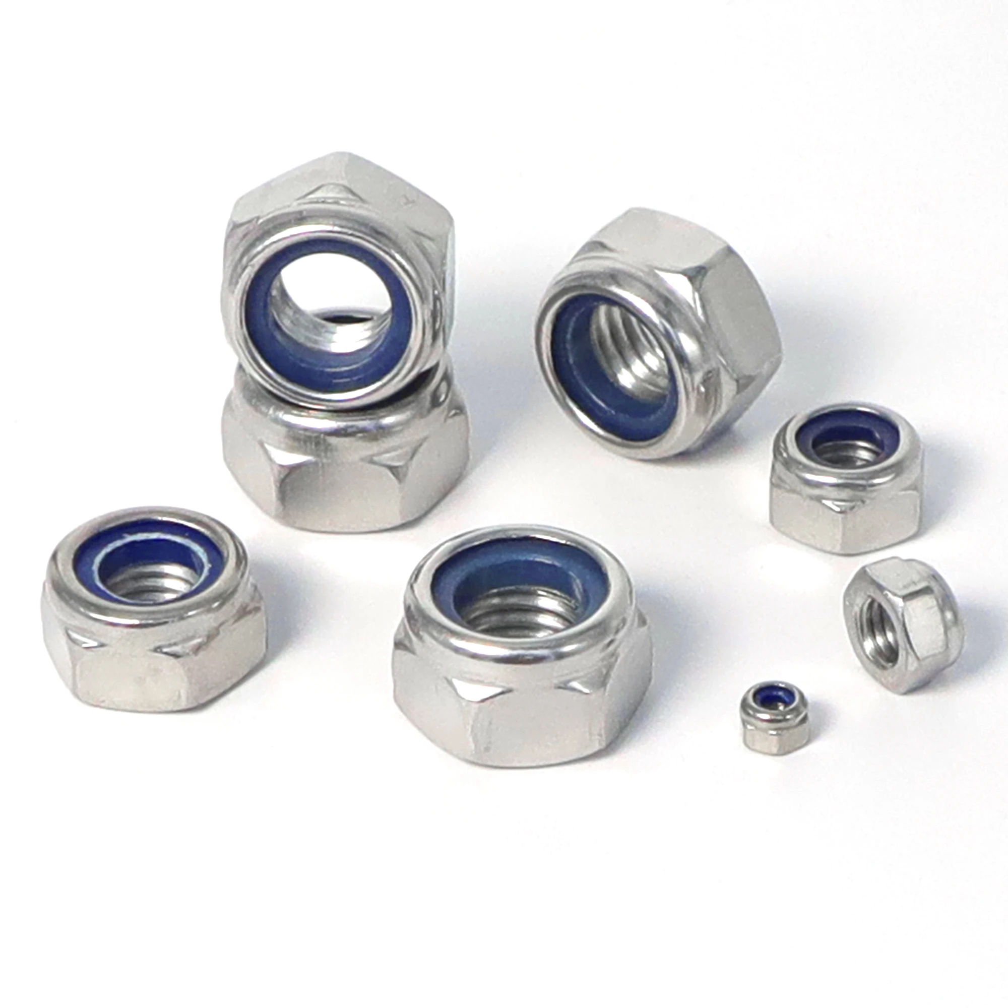 304 Edelstahl DIN985 Nylon-Sicherungsmutter Sechskant Selbstsichernd Silbern M4M5M6M8M10M12 Image