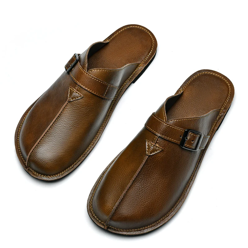 Men's Sandals Classic Leather Slippers Walking Summer New Male Comfortable Slippers Lightweight Outdoor Men's Half Drag Shoes