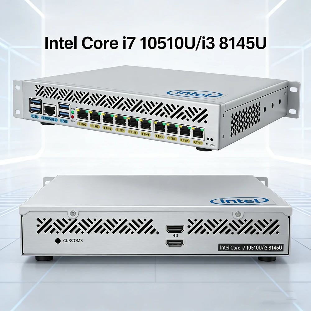 1U Rackmount Computer Intel Core I7 10510U I3 8145U 10x1GbE LAN Workstation Desktop PC for Home or Business Rackmount Server