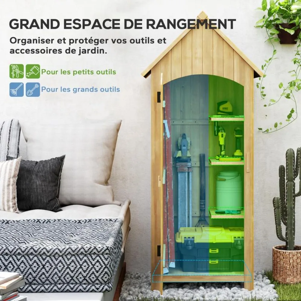 Abri de jardin en bois, cabane de jardin extérieure, armoire de jardin avec 3 étagères et rangement extérieur pour terrasse
