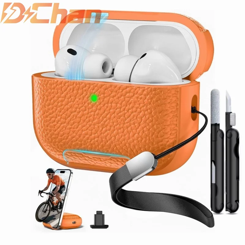 Neu für AirPods Pro 3 2025 Hülle mit Integriertem Telefonständer Stoßfeste Ledertextur für Herren AirPods 4 Pro 3 Business-Style Hülle Image