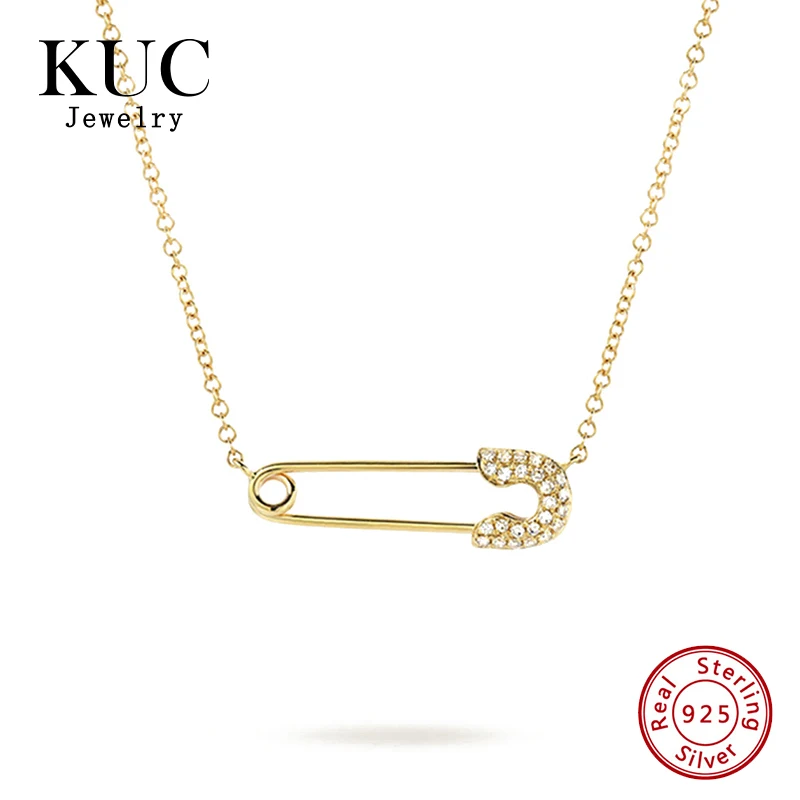 Halskette mit Sicherheitsnadel-Anhänger aus 925er Sterlingsilber für Damen – Schicker, stilvoller Zirkonia-Schmuck für Mädchen und Frauen Image