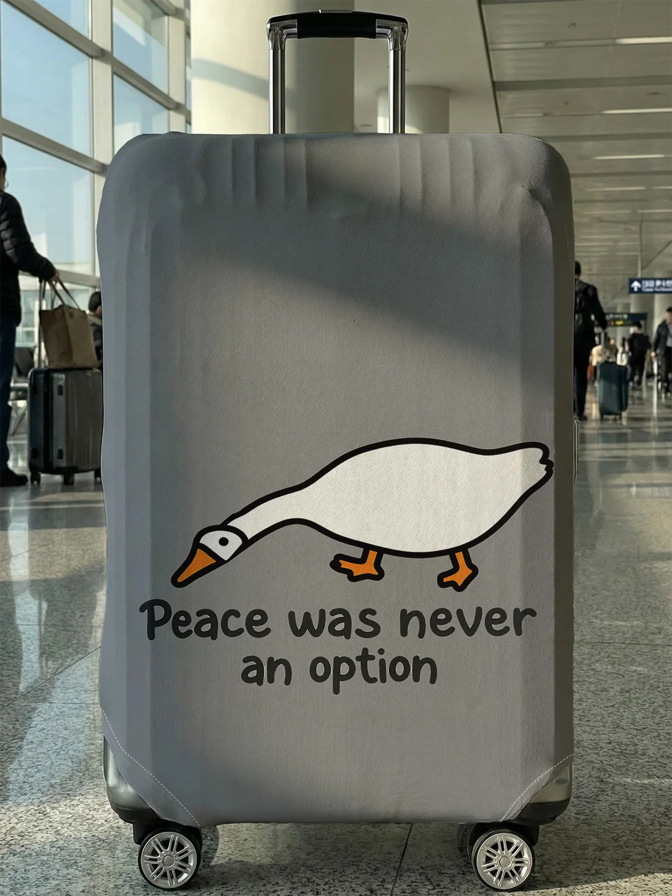 Big White Goose Fun Meme Gepäckschutzhülle, geeignet für 18-32 Zoll große Gepäckhüllen, Gepäckgriffhandschuhe, Reisezubehör