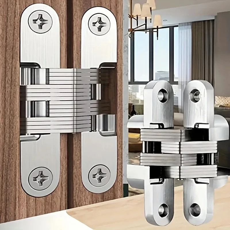 1 stücke Edelstahl Versteckte Scharnier 304 Stille Schließen Unsichtbare Montage Verdeckte Kreuz Tür Scharnier Klapptür Fenster Möbel Image