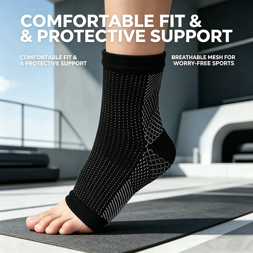 1 Paar Knöchel-Kompressionssocken mit Fußgewölbe- und Knöchelstütze, offenes Zehenbereich-Design, Neuropathie-Socken Image