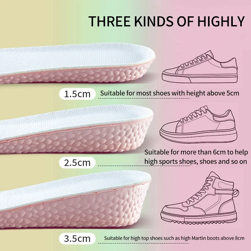 1Pair Height Increase Insoles Pink Women EVA Sports Shock Absorption Shoes Insole for Feet Arch Support Orthopedic Shoe Pads Image