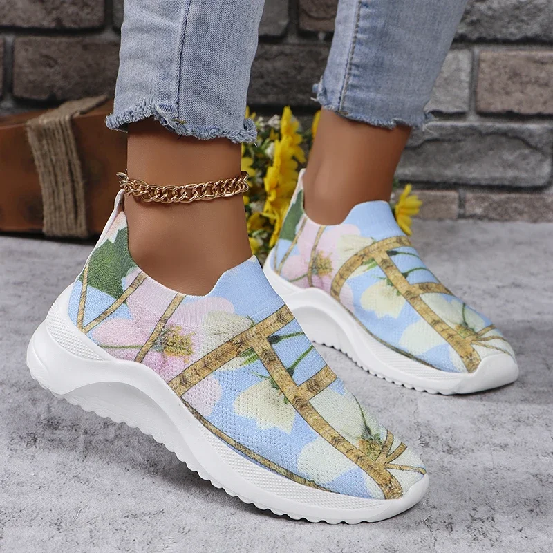 Plus Größe 43, Gestrickte Turnschuhe Frau Slip Auf Atmungsaktive Mesh Weiche Flache Heels Casual Schuhe Frauen Nicht Slip Sport Schuhe Wohnungen mujer