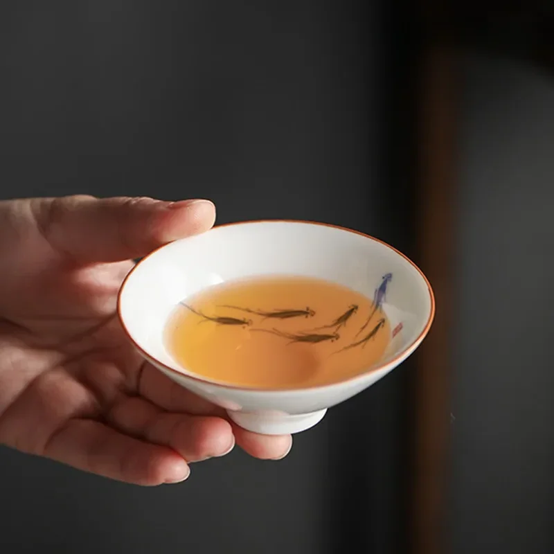 1 Pcs Chinese Ceramic Teacup Hand Painted Flowers and Birds Cup Travel Tea Bowl Household Porcelain Tea Set Master Cup 60ml