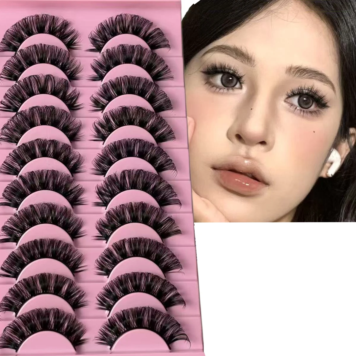 Russische Streifenwimpern, 10 Paar flauschige und natürliche 3D-Kunstwimpern, dickes, feines und weiches Wimpern-Make-up Image