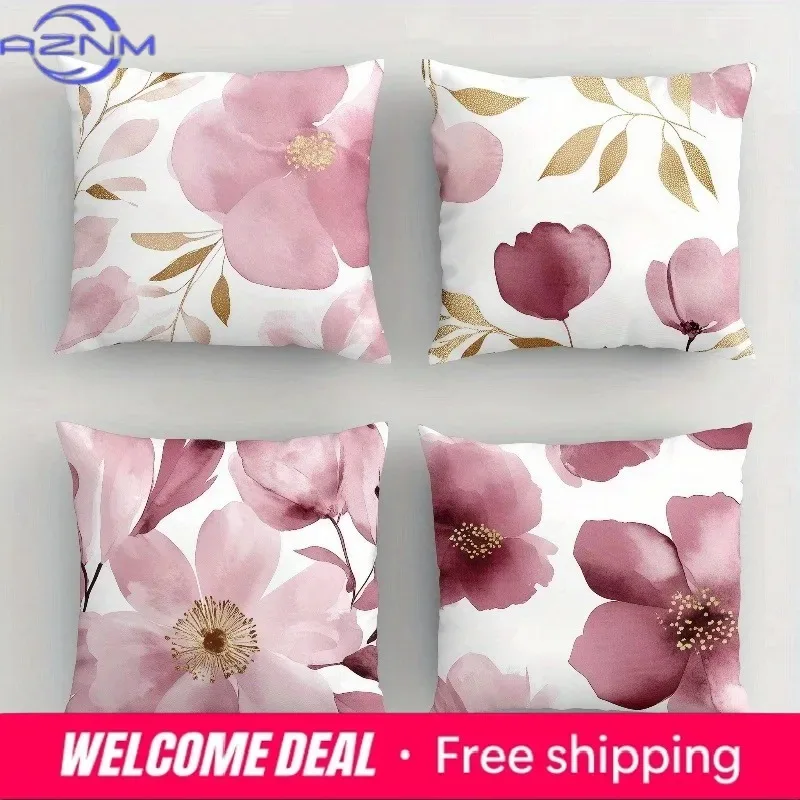 Dekorativer Kissenbezug für Zuhause, rosa Blumenmuster, Schlafzimmer, Wohnzimmer, Sofa, dekorativer Kissenbezug Image