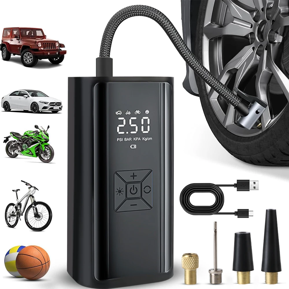 Compresseur d'air Gonfleur de pneus de voiture avec lumière LED Affichage numérique LCD Jauge de pression des pneus portable 150PSI 120W Pompe à air sans fil