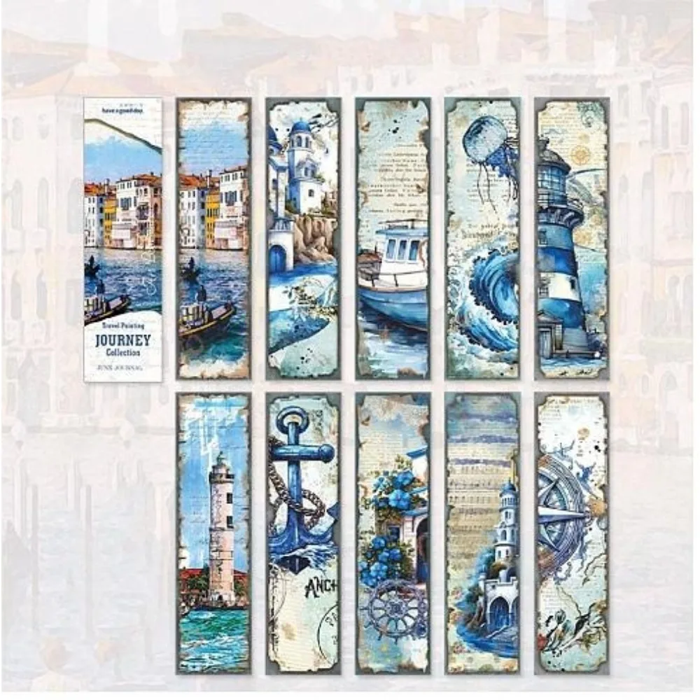 2 Sets 40 Stück Kunstpapier-Lesezeichen, Buchmarkierungen, Geschenk, Paris, Griechenland, Irland, Reise-Malerei-Lesezeichen, Rechteck, Anker & Helm Image