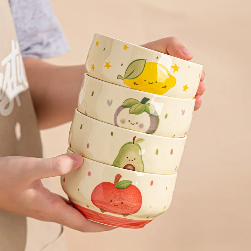 Japanese Style Cute Ceramic Bowl Cartoon Fruit Household Tableware Dessert&Cereal Noodles Rice Bowls Dining Decor Tableware