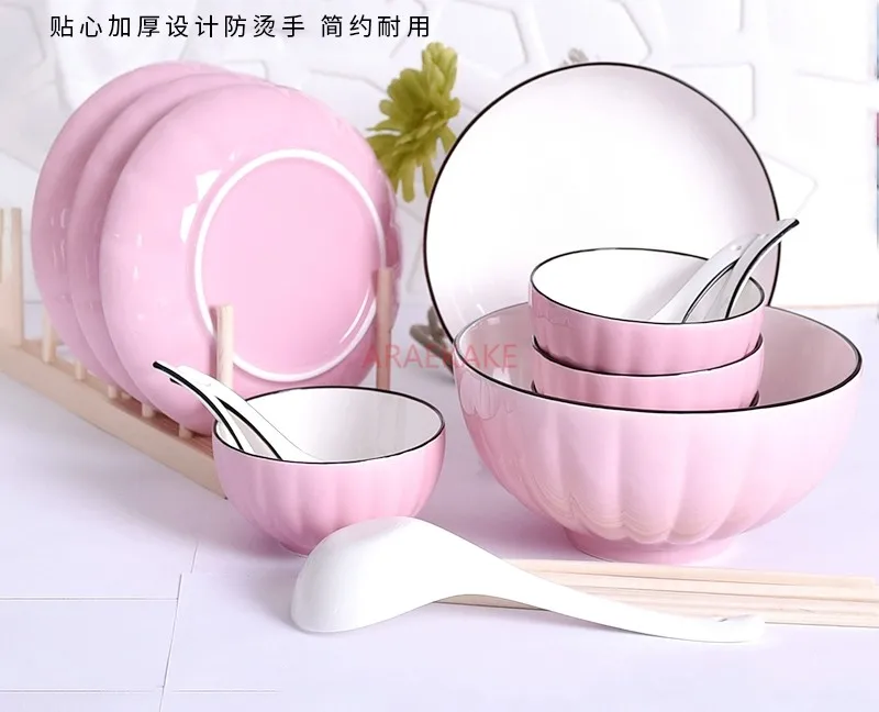 Bowl and Plate Set Ceramic Household Bowl, Plate Face Bowl, Soup Bowl, Cutlery Spoon, Soup Bowl
