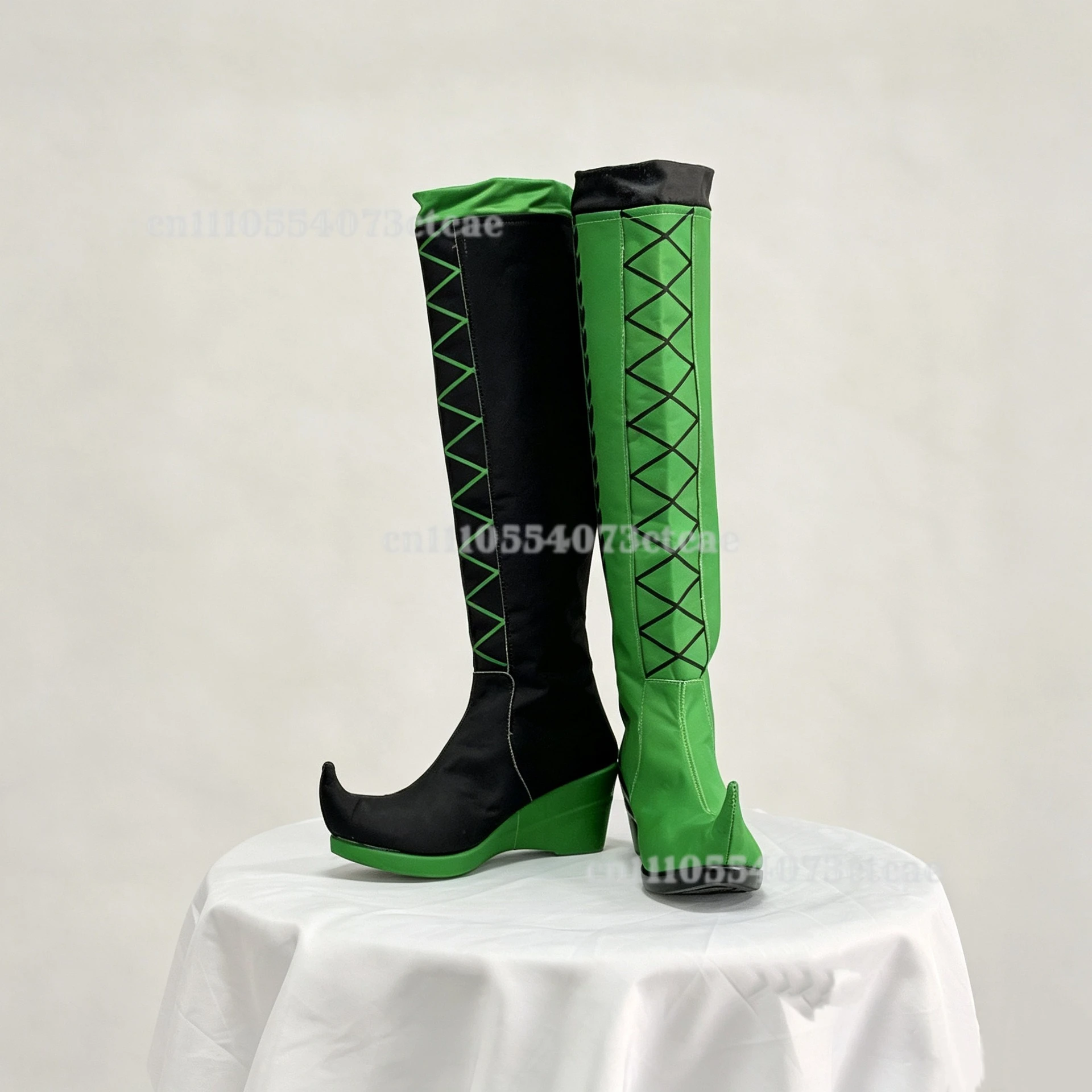 Harlekin-Zirkus Cosplay-Schuhe für Erwachsene, Clown-Stiefel in Schwarz und Grün mit Hohen Absätzen, Halloween-Karneval-Kostümzubehör