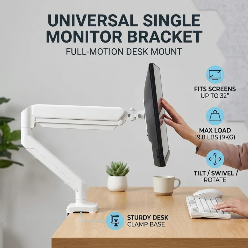 Hochbelastbare Computer-Tischhalterung für Monitore, verstellbarer Einzelmonitorständer für Monitore bis zu 19,8 Pfund (ca. 8,9 kg) Image