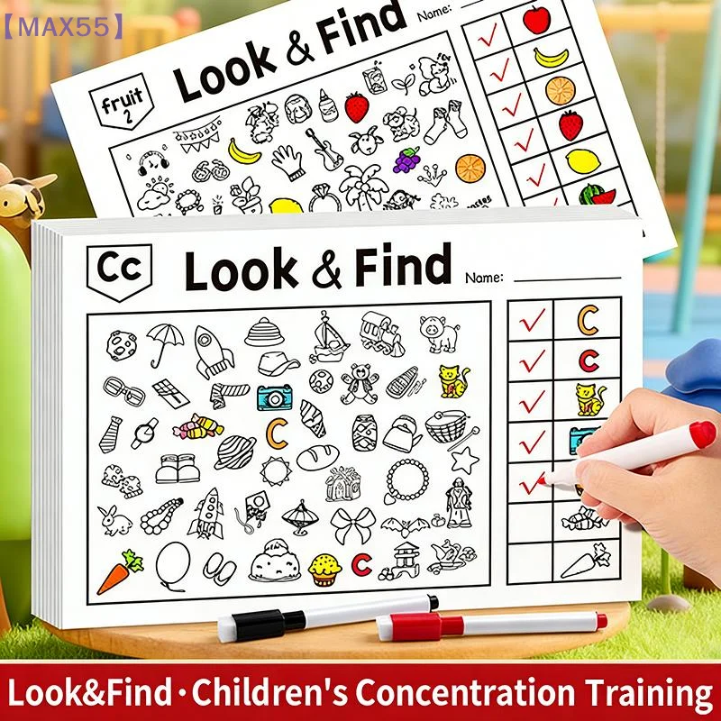 【MAX-55】Malbuch mit versteckten Objekten, 100+ Such- und Farbaktivitäten, interaktives Lern-Puzzlebuch für Schule, Zuhause, Reisen Image