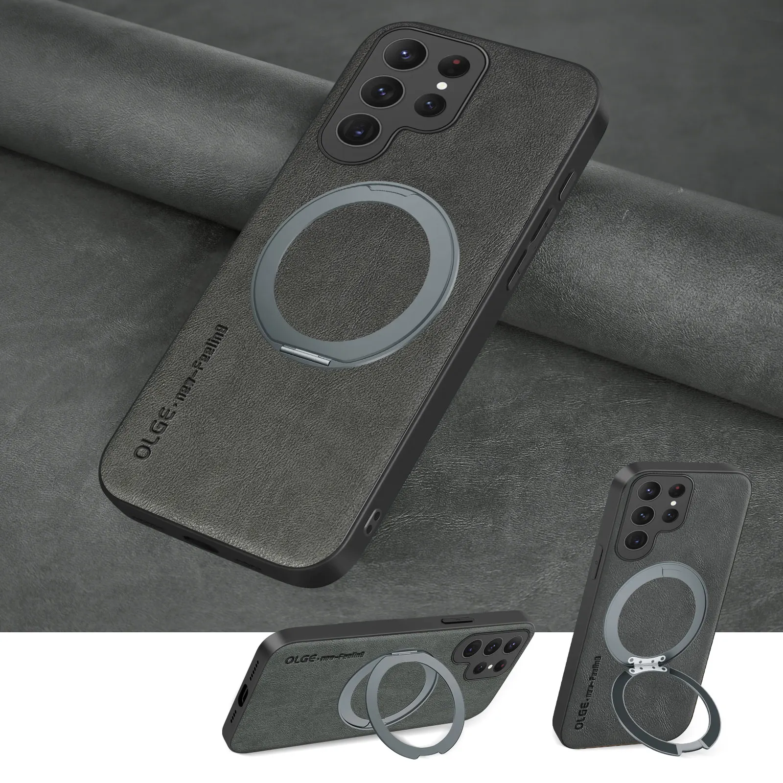 360° Magnetischer Kickstand Handyhülle für Samsung Galaxy S26 S25 S24 S23 S22 S21 S20 Plus Ultra Kabelloses Laden Leder-Rückseite Image