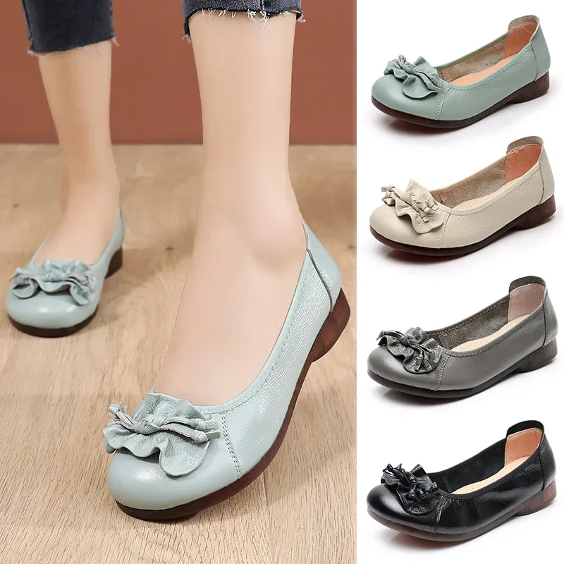 Frühling Sommer Echtes Leder Schuhe Frauen Wohnungen Slip-on Dicke Sohle Damen Casual Schuhe Schwarz Blau Plus Größe 41 d274