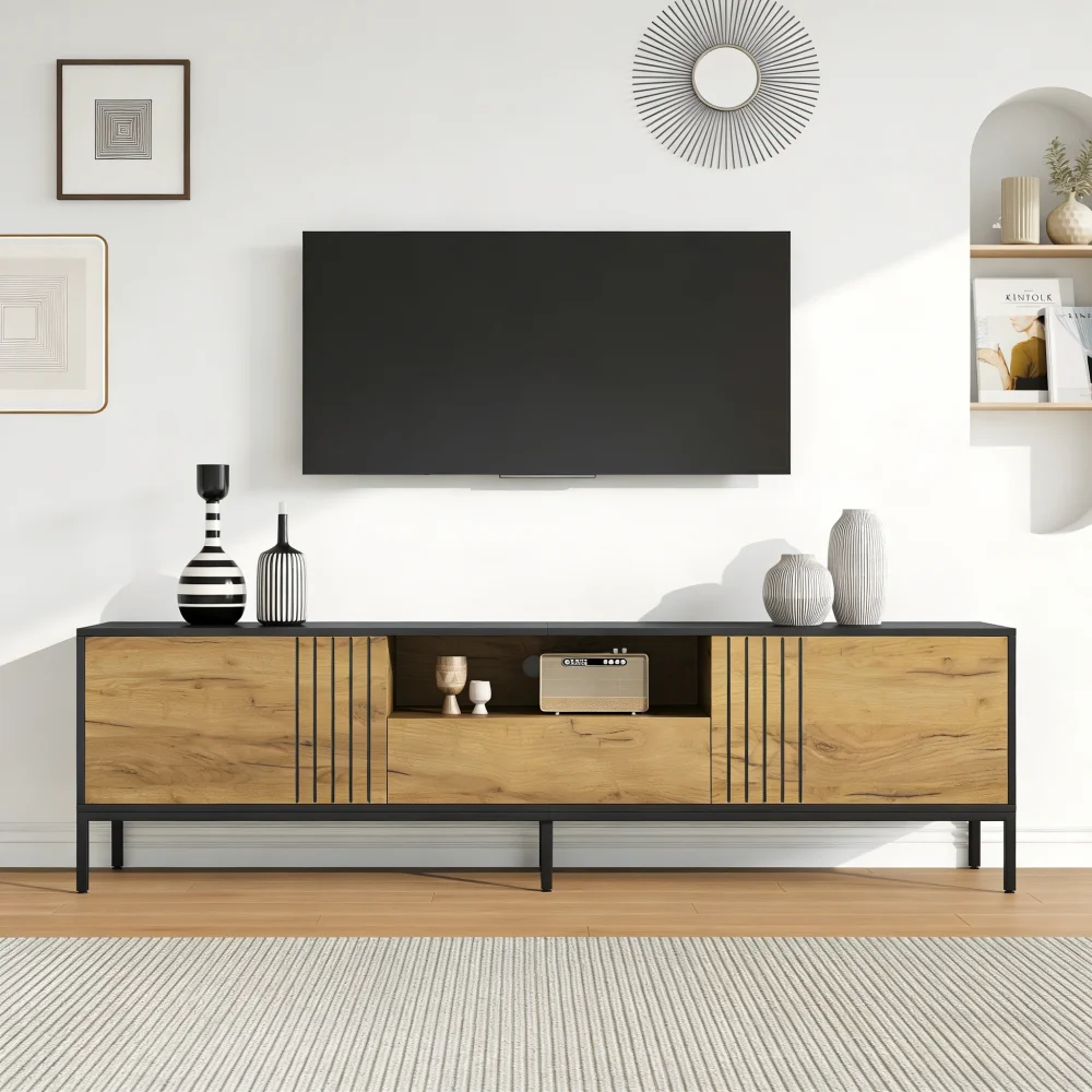 TV-Schrank, Lowboard TV-Board, TV-Konsole mit 2 Schränken und 1 Schublade, Fernsehtisch, TV-Ständer, Wohnzimmerschrank