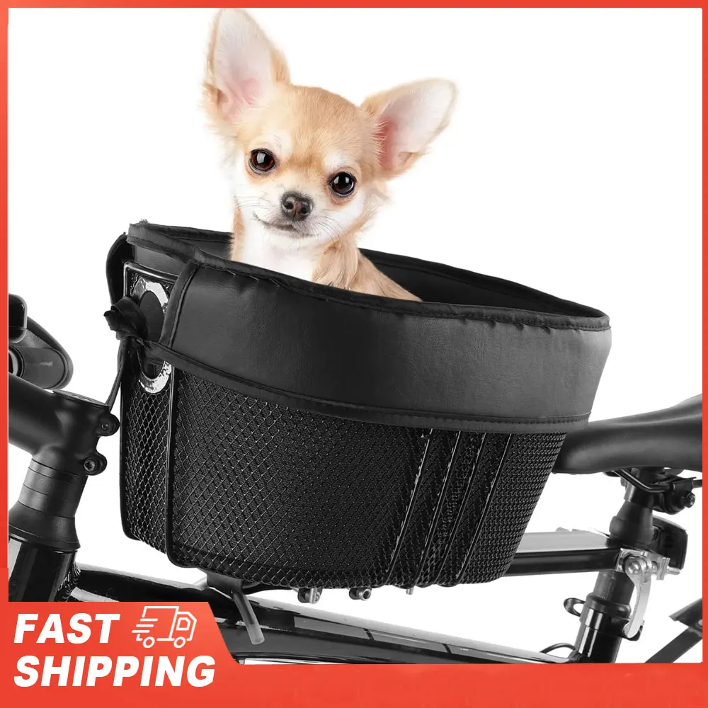 Portabici portatile per cani e gatti Cestino per bici per cani Cestino per la spesa per mountain bike per barra trasversale anteriore per bici con fodera in spugna Cinturino di sicurezza