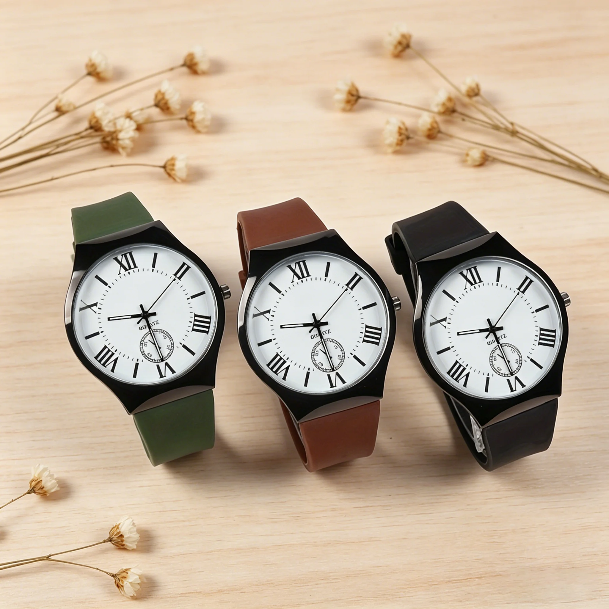 Unisex Quarzuhr mit Römischen Ziffern - Minimalistische Armbanduhr mit Großem Zifferblatt und Weichem Silikonarmband, Lässige Wasserdichte Uhr für Herren Image