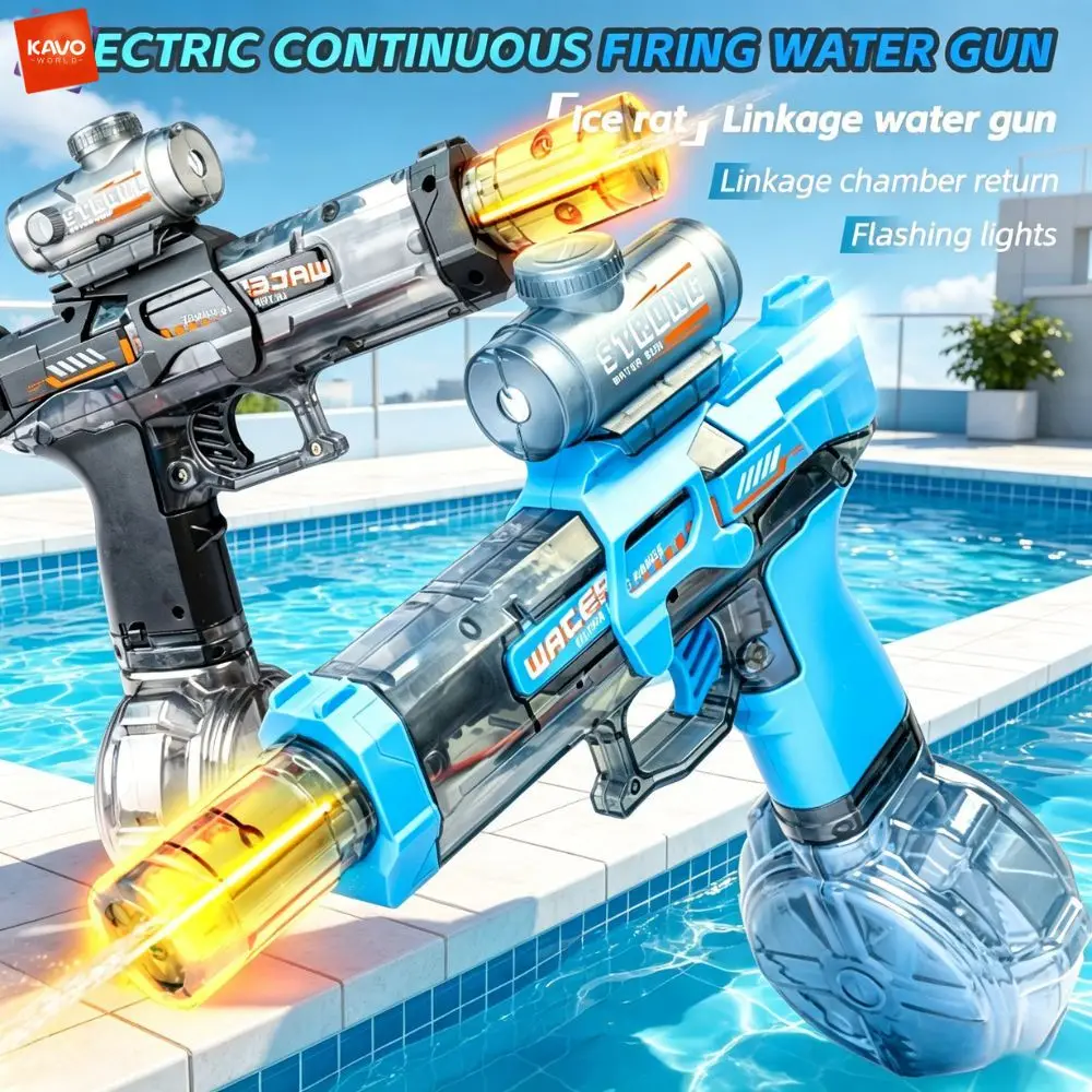 KAVOWORLD Auslaufsichere Elektrische Wasserpistole Automatischer Dauerfeuer-Wasserblaster mit Zielfernrohr LED-Lichtern für Kinder Outdoor-Spiel Image