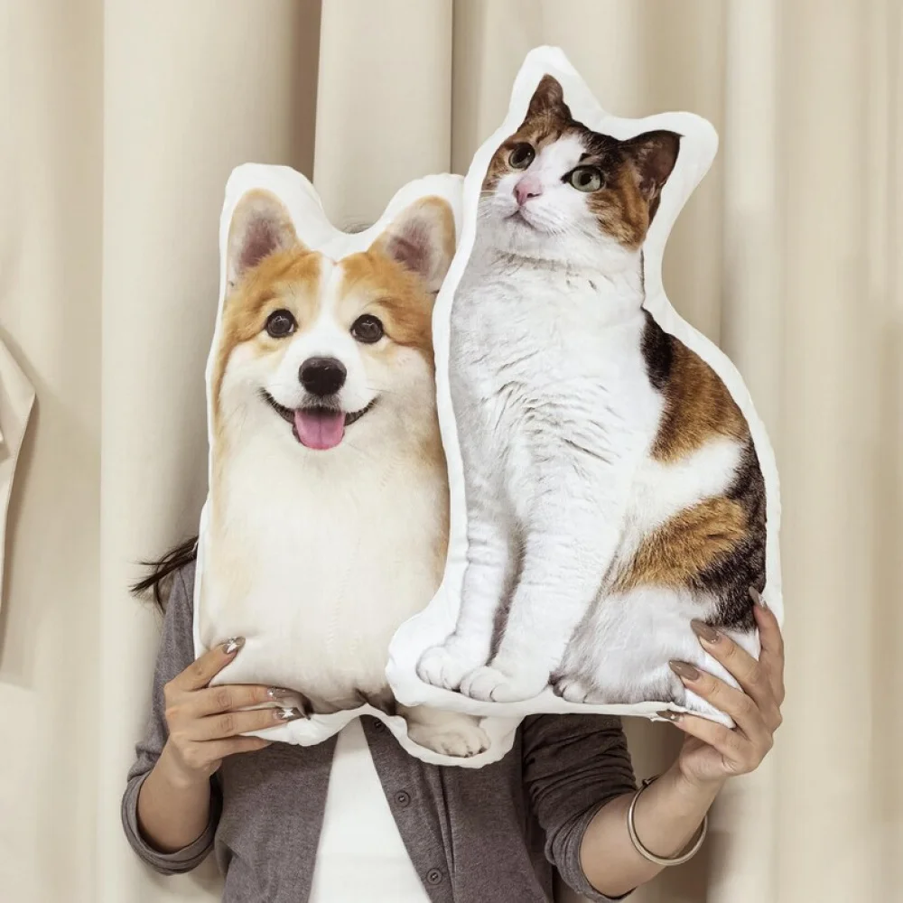 Personalisiertes 3D-Kissen in Form einer lustigen Katze/Hund – Individuelles Haustierkissen nach Foto – Gedenkgeschenk für Haustierverlust – Stofftiere & Puppen Image