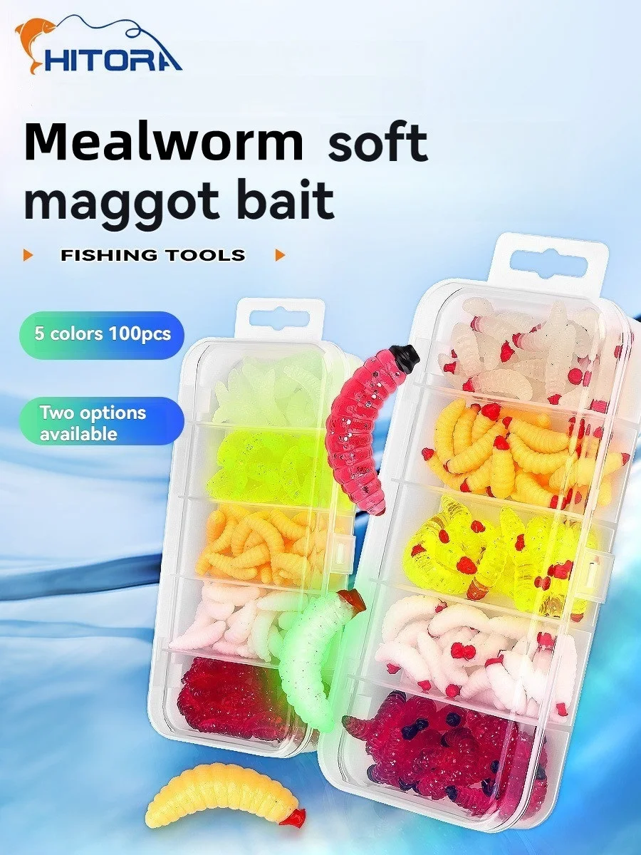 100 esche artificiali morbide a forma di verme, mini esche morbide a forma di larva, esche da pesca miste in silicone, esche bioniche a forma di verme per bass e trota