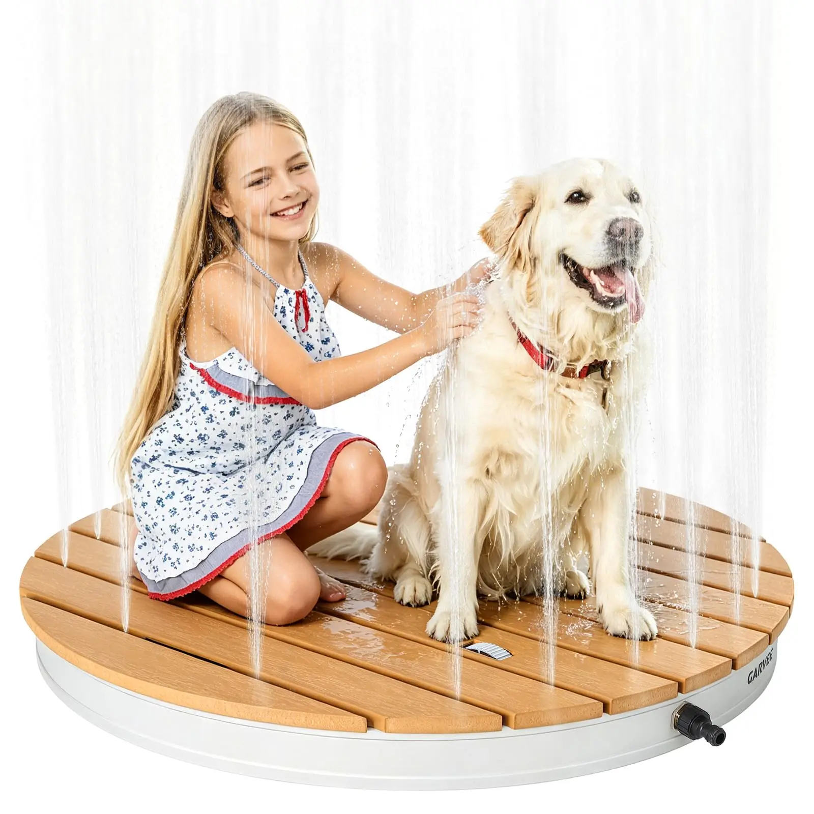 WPC Gartendusche & Bodendusche – Wetterfest, Rutschfest, Einfache Montage, Hoher Wasserstrahl bis zu 4,5 m – Außendusche für Garten, Pool, Camping & Familie – Sauna-Zubehör Image