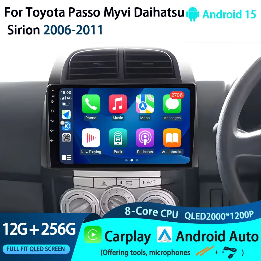 10,1 "Autoradio Android 15 Für Toyota Passo Myvi Daihatsu Sirion 2006-2011 CarPlay Auto BT Multimedia GPS 360 ° Haupteinheit Image