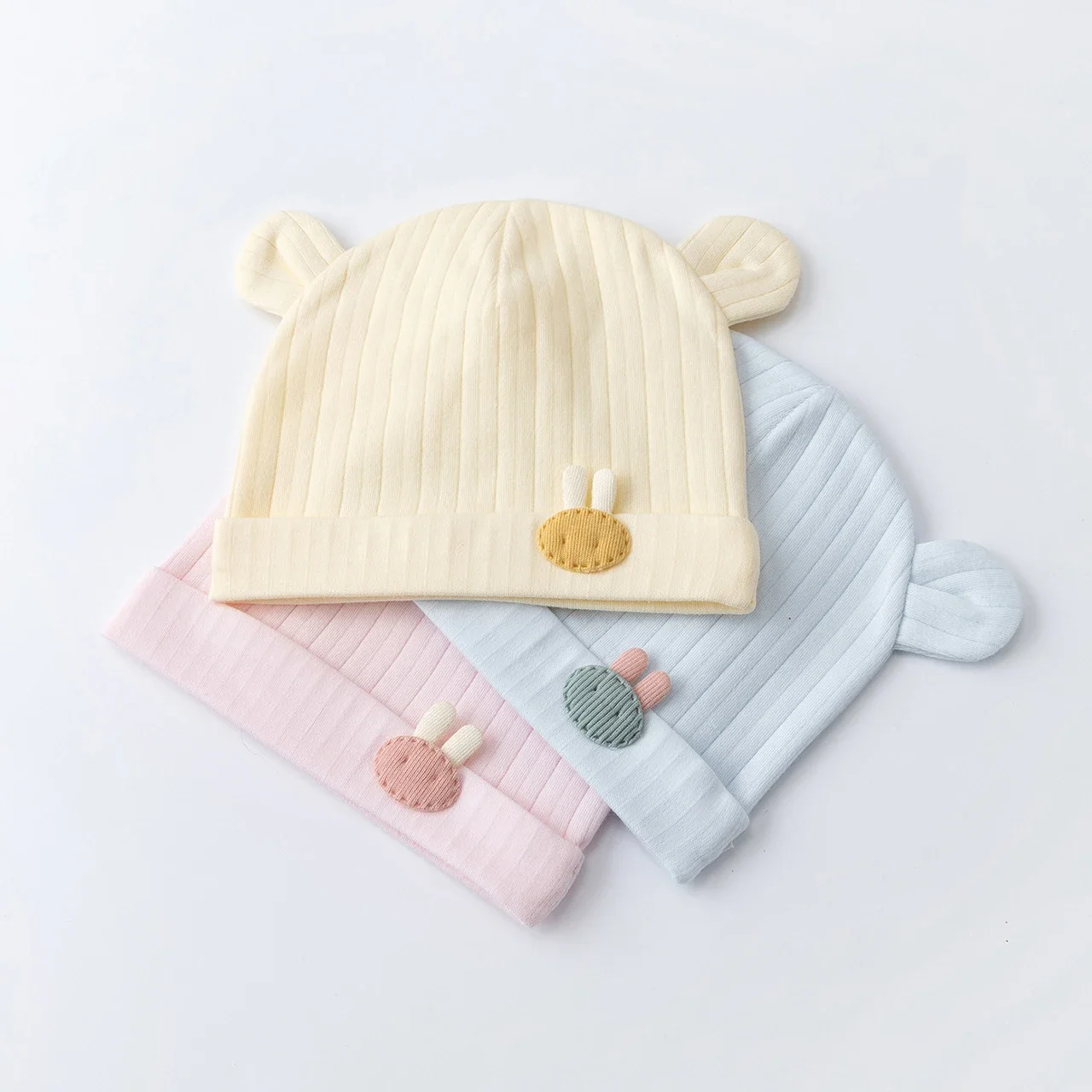 Niedliche Mütze für Neugeborene, Frühling und Herbst, Ohrenschutz, Mützen, Cartoon-Stil, einfarbig, für Jungen und Mädchen, Pullover-Mütze Image