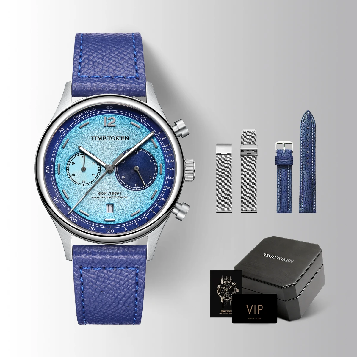 TIME TOKEN Herren Sport Chronograph Quarzuhr Wolframstahl Saphirglas 50M Wasserdicht Leuchtend Datum Langlebige Armbanduhr Image