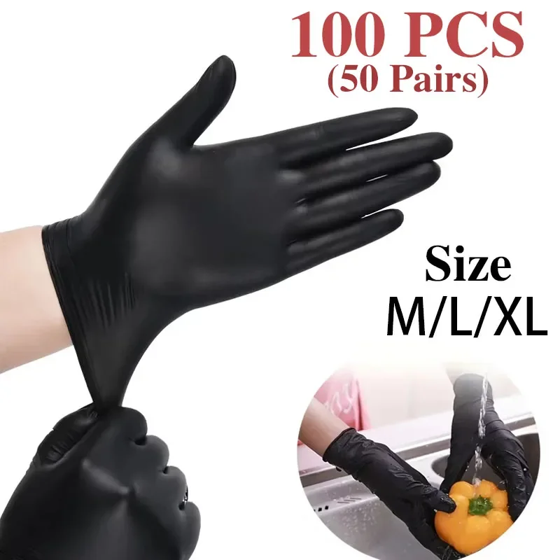 Nitrilhandschuhe, 50/100 Stück, schwarze Einweghandschuhe für den Haushalt, latexfrei, puderfrei, Reinigungshandschuhe, Tattoo- und Friseurwerkzeuge Image