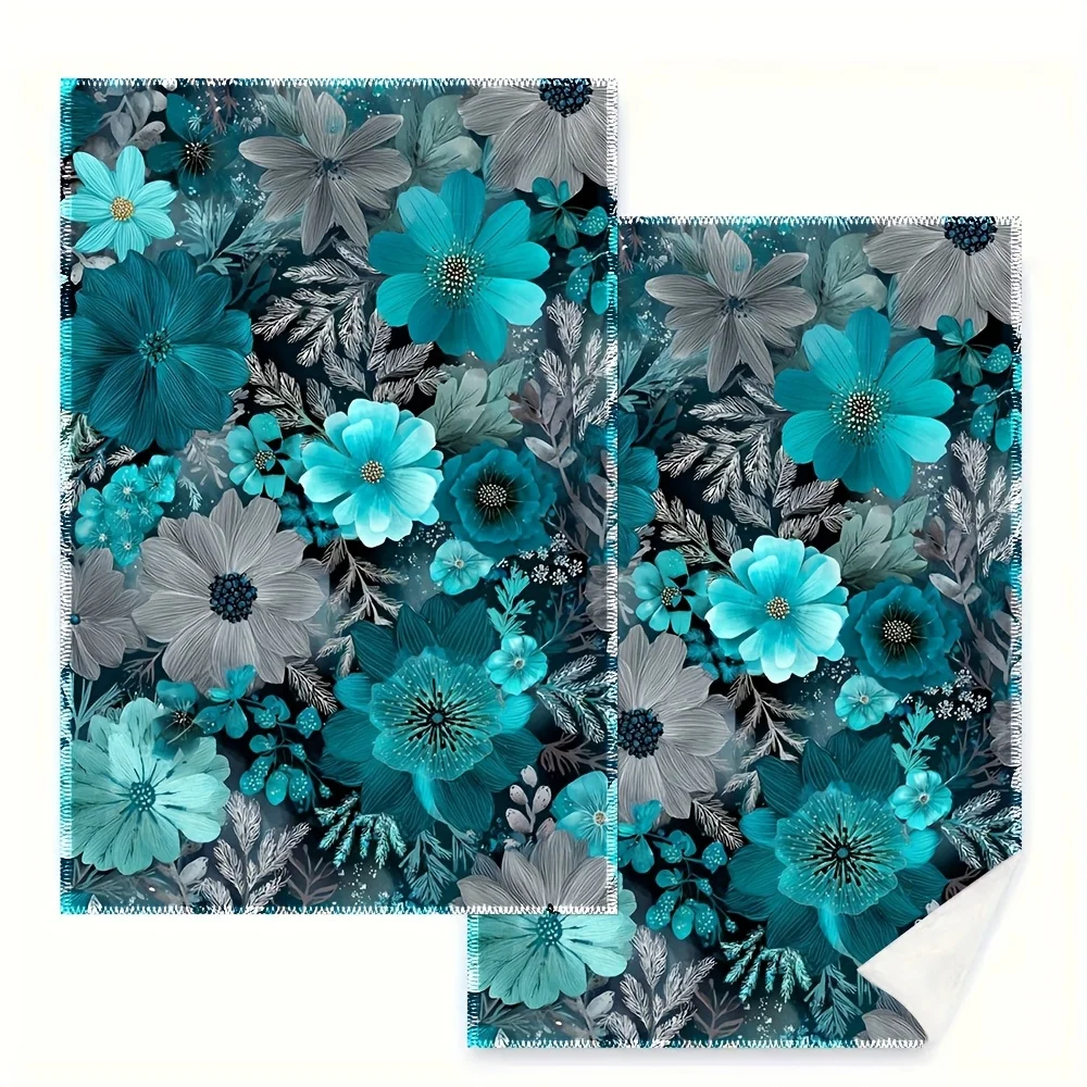 2 Stück, blaue Küchentücher mit Blumenmuster, 40 cm x 60 cm, Handtuchset, beste Küchentücher, super saugfähiges, weiches Reinigungstuch, Küchen- und Backtücher, Handtücher, Reinigungstücher, Image