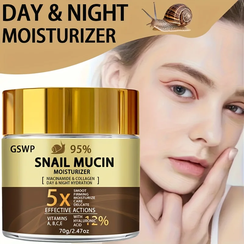 GSWP Schneckenschleim 95% Creme - Enthält Retinol, Kollagen, Vitamin C, E, Tages- und Nachtfeuchtigkeitspflege, Tiefenhydratation. 70g/140g Image