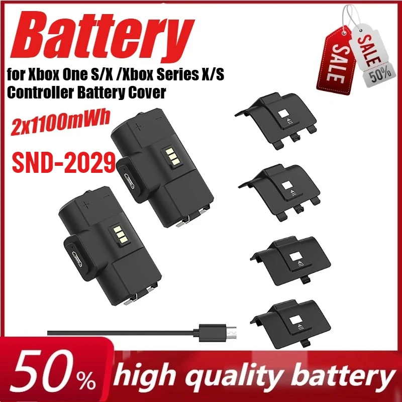 2PCS 1100mWh SND-2029 Rechargeable Battery for Xbox One S/X /Xbox Series X/S Controller Battery Cover with Charging Cable