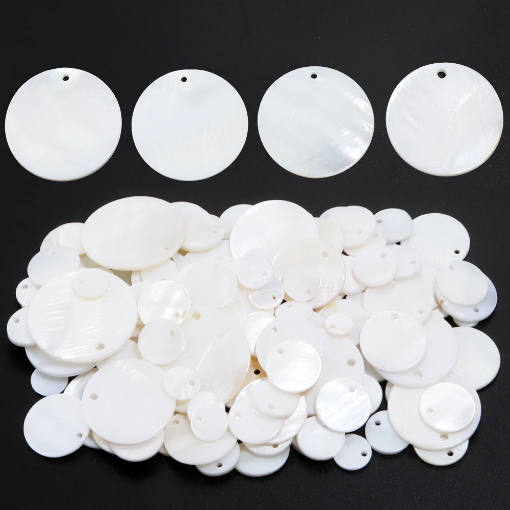 5-30 Stück/Lot 8-30mm Natürliche Muschelscheiben-Anhänger Weiße Flache Runde Perlen mit Loch für DIY Schmuckherstellung Charms Halskette Ohrringe Image