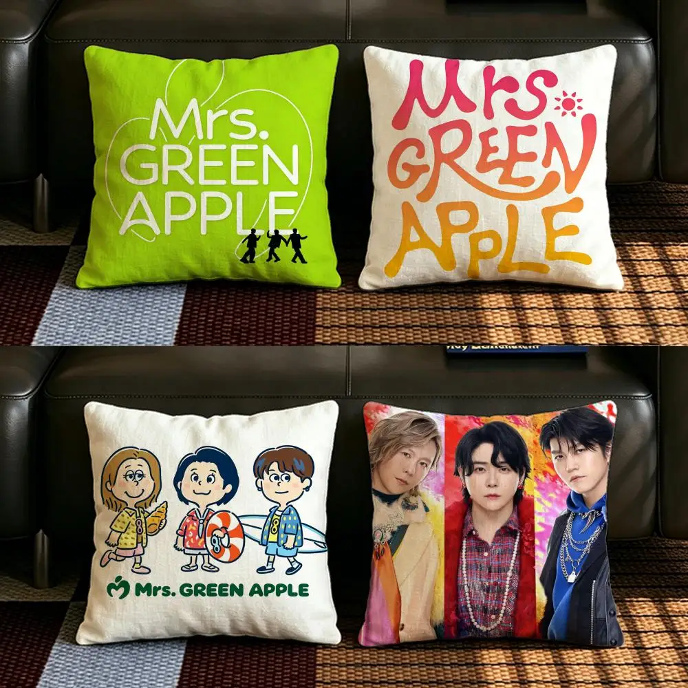 M-Mrs. GREEN APPLES Kissenbezug-Set aus natürlichem Leinen, All-in-One-Dekoration für Sofa, Schlafzimmer und Stuhl Image