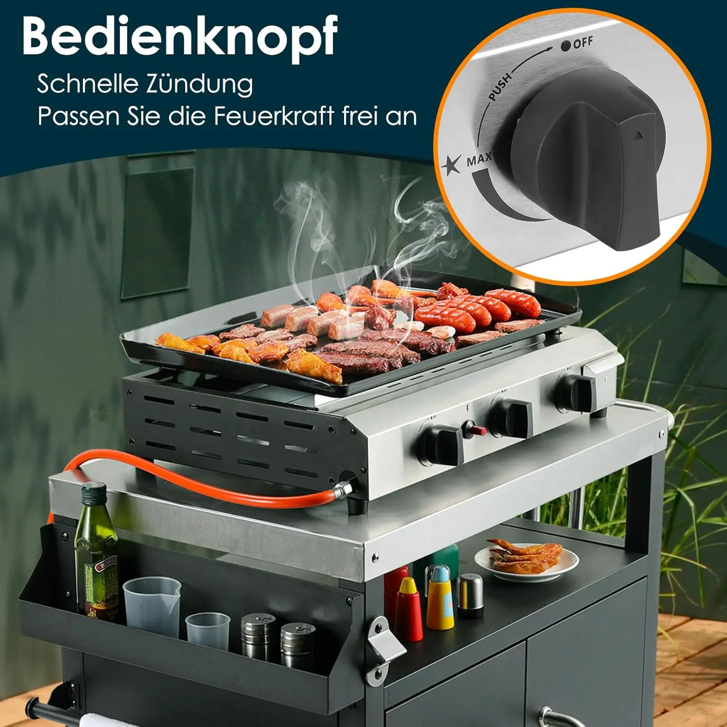 Tisch-Gasgrill mit 2/3 Brennern, Propan-Grill zum Grillen, Braten, Kochen, Camping-Grill, Tragbarer Picknick-Grill BBQ Camping Image