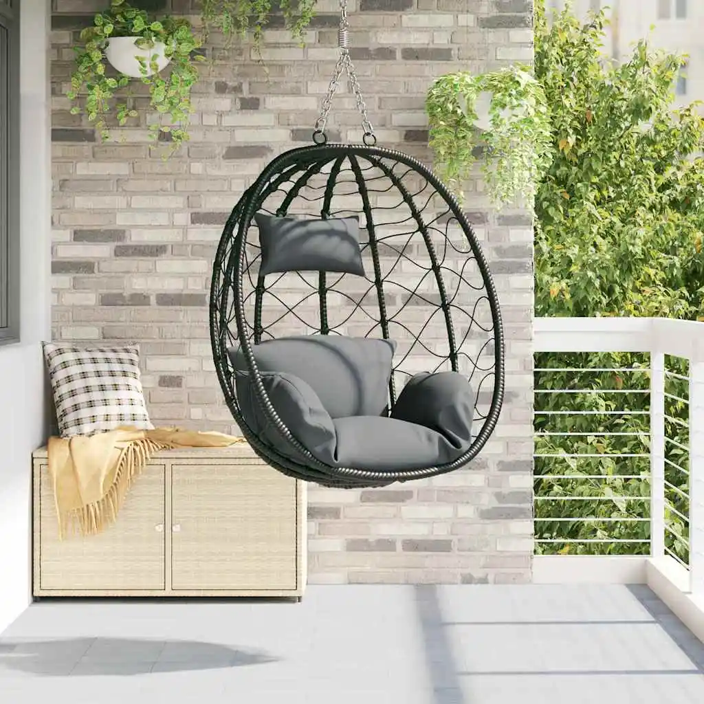 Anthrazitfarbener Hängesessel, 91,5 x 54,5 x 107 cm, Polyrattan, Freizeitkomfort, für den Außenbereich, Terrasse, Garten, Hof, Bank, Terrassenschaukeln