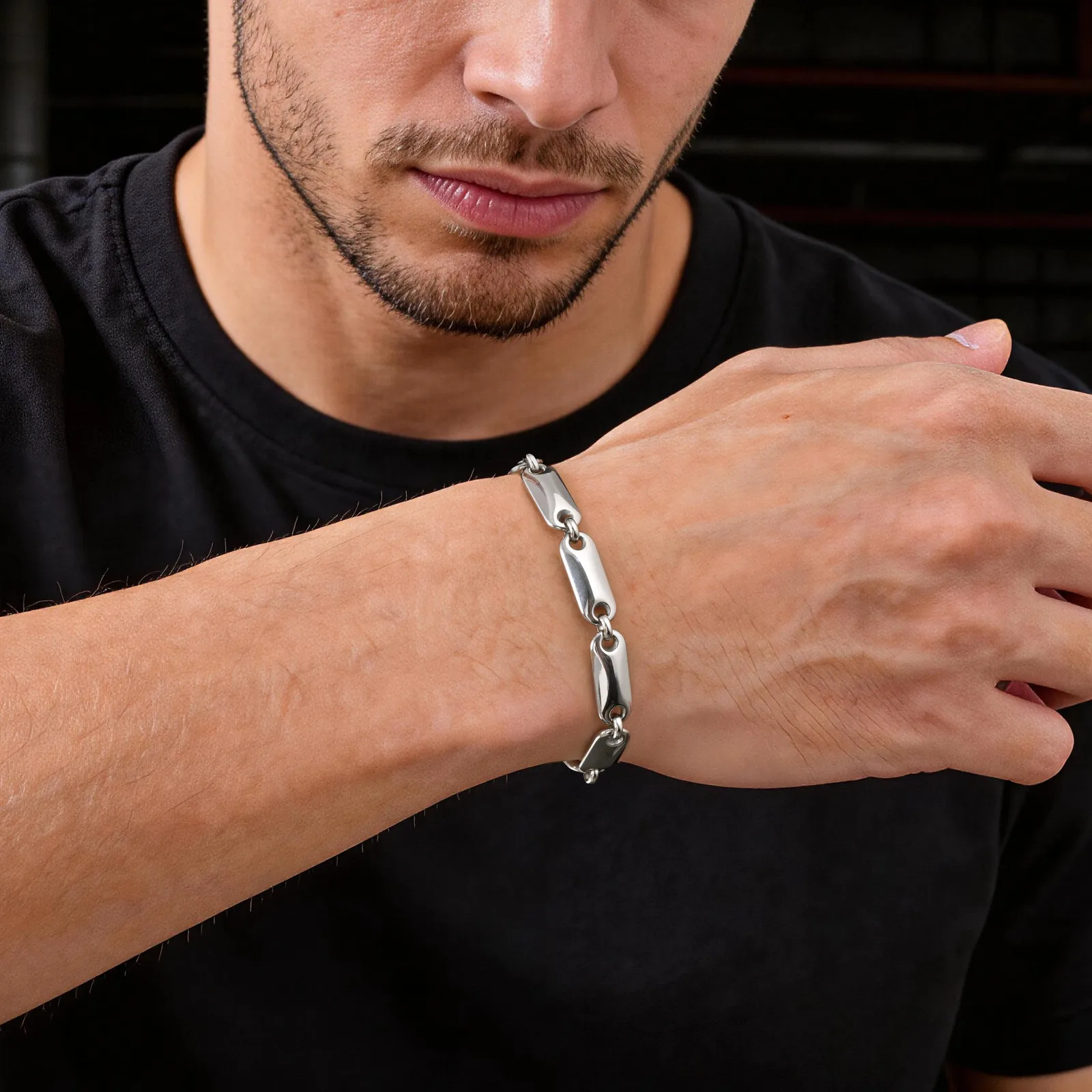 Vnox Silberfarbene Gliederarmbänder für Herren, Edelstahl, verstellbar, 18–23 cm Länge, modisches Hip-Hop-Armband für Männer und Jungen, Geschenk für Papa