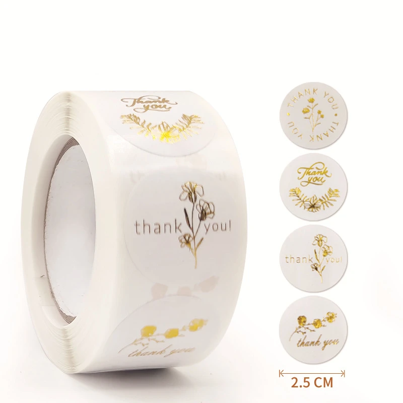 100–500 Stück Goldfolie-Dankeschön-Aufkleber für Geschenk, Karten, Box, Paket, Party, Verpackung, Dekorieren, Backen, Lebensmittel, kleine Unternehmen, 1 Zoll/2,5 cm Image