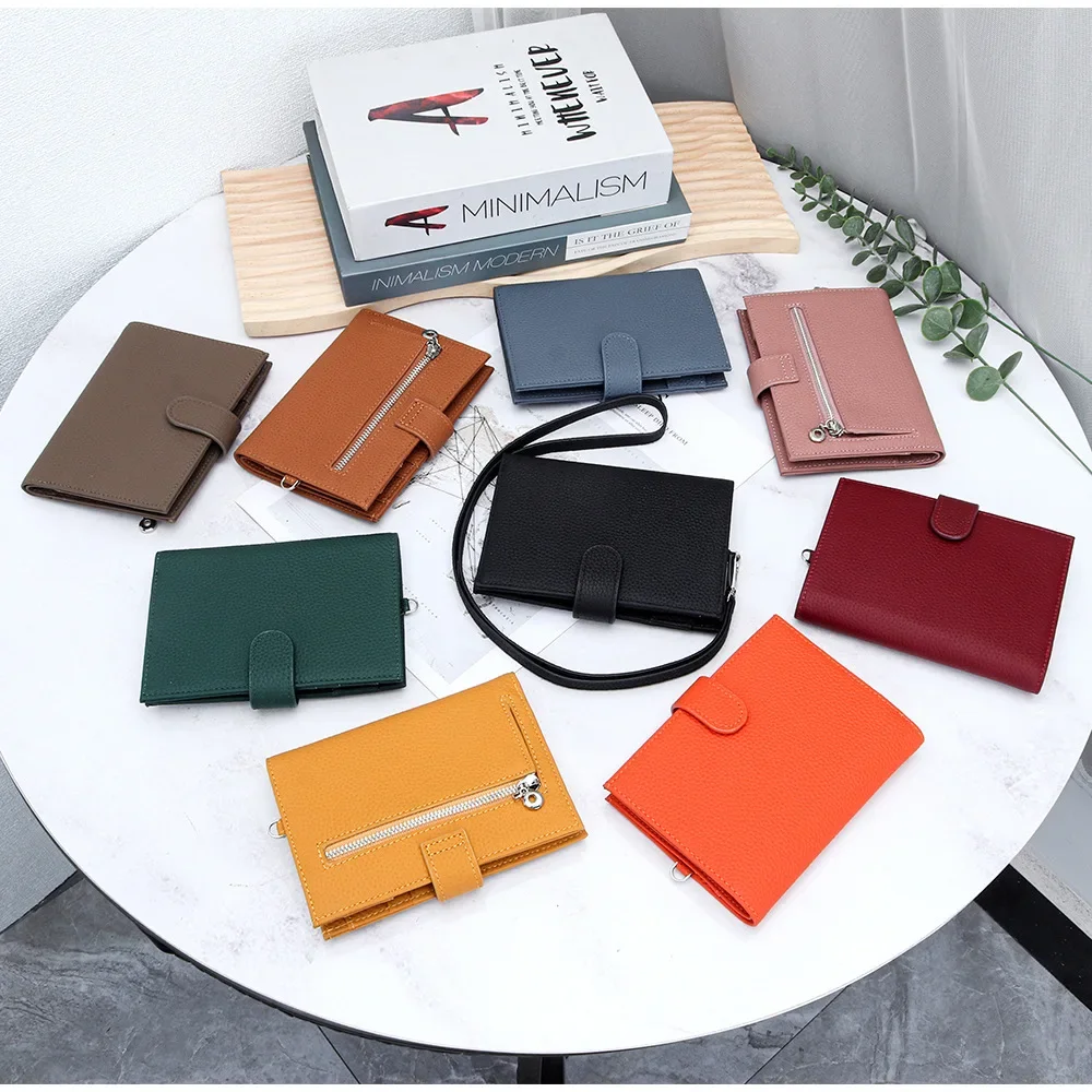 Reisepasshülle, Umhängetasche, echtes Leder, Reisebrieftaschen für Damen und Herren, gefaltete Reisepasshüllen mit Umhängeband Image