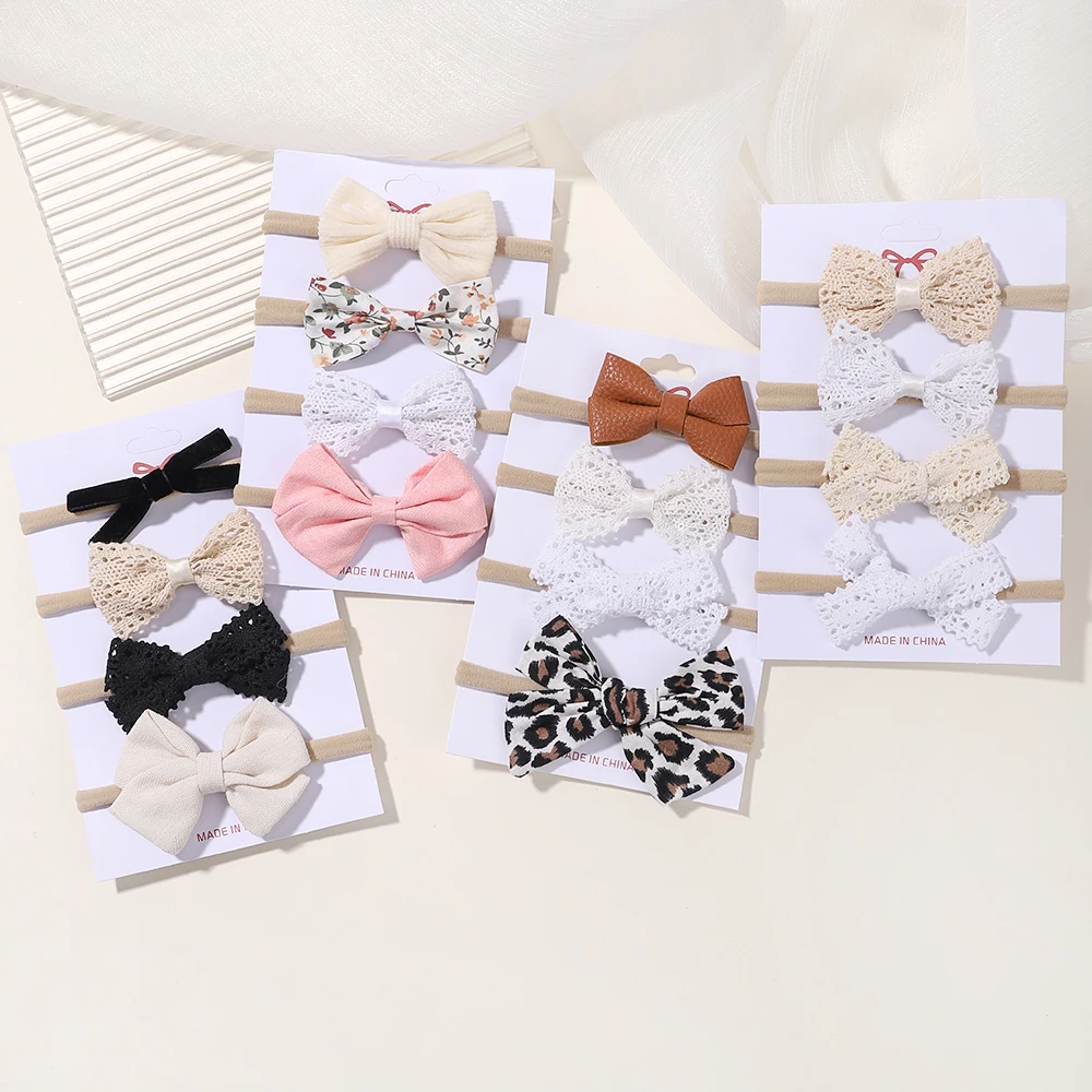 4 Teile/satz Blume Bögen Stirnband Baby Haarband für Mädchen Kinder Elastische Haarbänder Weiche Kleinkind Neugeborenen Nette Haar Zubehör Geschenk Image