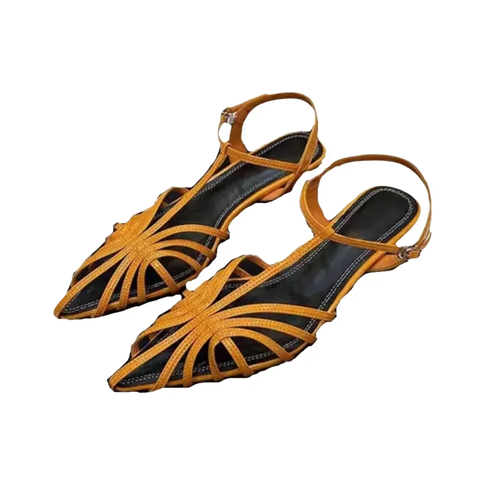 Frauen Schuhe Schmale Band Sommer Sexy Sandalen Designer Sandalen Kitten Heels Spitz Damen Einfache Schuhe Orange Schuhe Größe 43