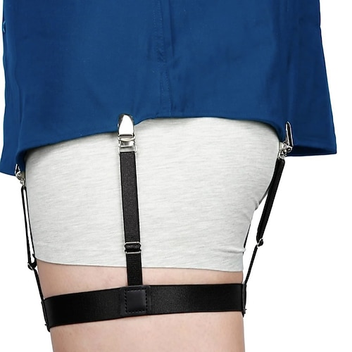 Verbesserte Hemdhalter für Herren: Verstellbare elastische Strumpfbänder mit rutschfesten Klemmen, knitterfreien und rutschfesten Hemdclips, elastischen Beinbändern und verstellbarem Strumpfband für Image